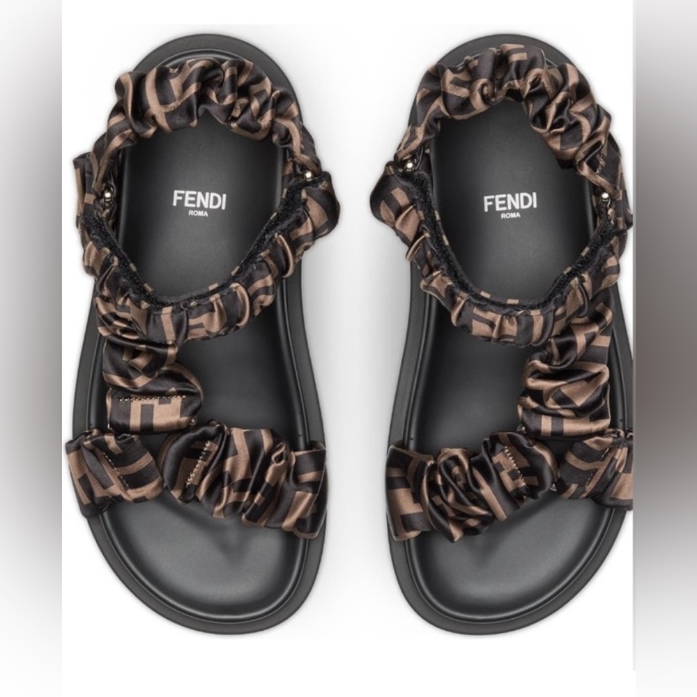 Fendi FF Monogram Satin Ruched Sport Sandals